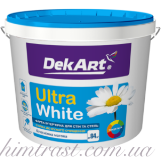Краска интерьерная для стен и потолков белоснежная "Ultra White" ТМ "DekArt"